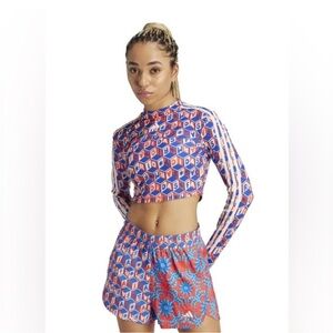 Adidas x Farm Rio Red and Blue Patterned drawstring athletic shorts size M